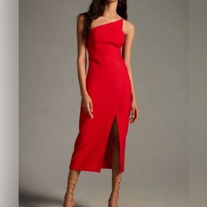 NWT By Anthropologie One-Shoulder Slim Midi Dress in Red Size Medium